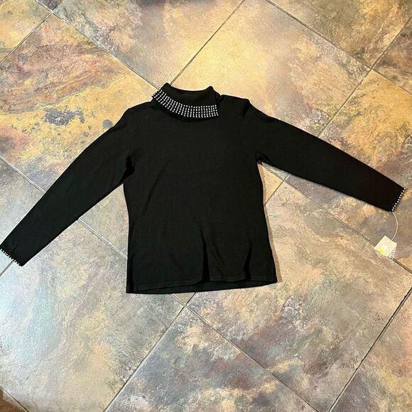 NWT TanJay Cowl Neck Beaded Black Sweater Small - Picture 5 of 13